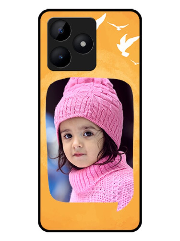 Custom Realme C53 Personalized Glass Phone Case - Water Color Design with Bird Icons