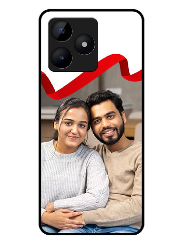 Custom Realme C53 Photo Printing on Glass Case - Red Ribbon Frame Design