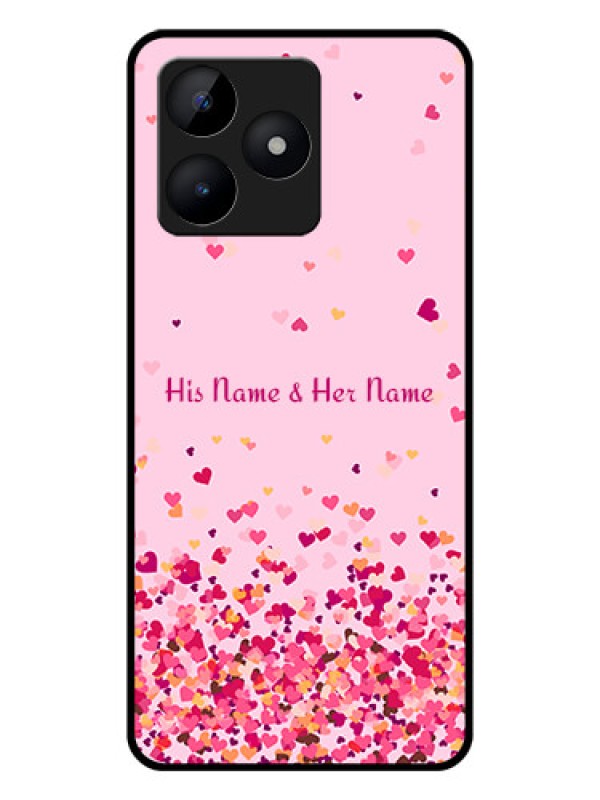Custom Realme C53 Photo Printing on Glass Case - Floating Hearts Design