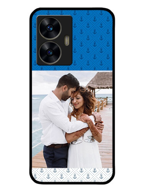 Custom Realme C55 Photo Printing on Glass Case - Blue Anchors Design