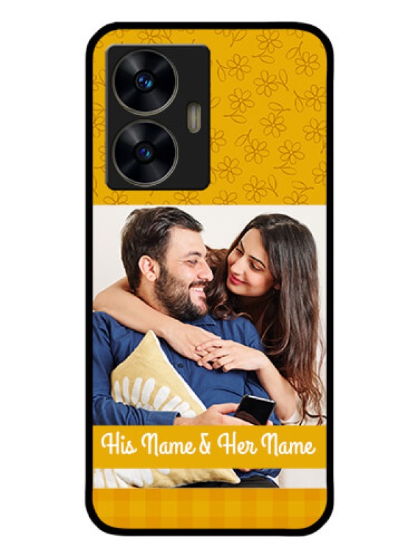 Custom Realme C55 Custom Glass Mobile Case - Yellow Floral Design