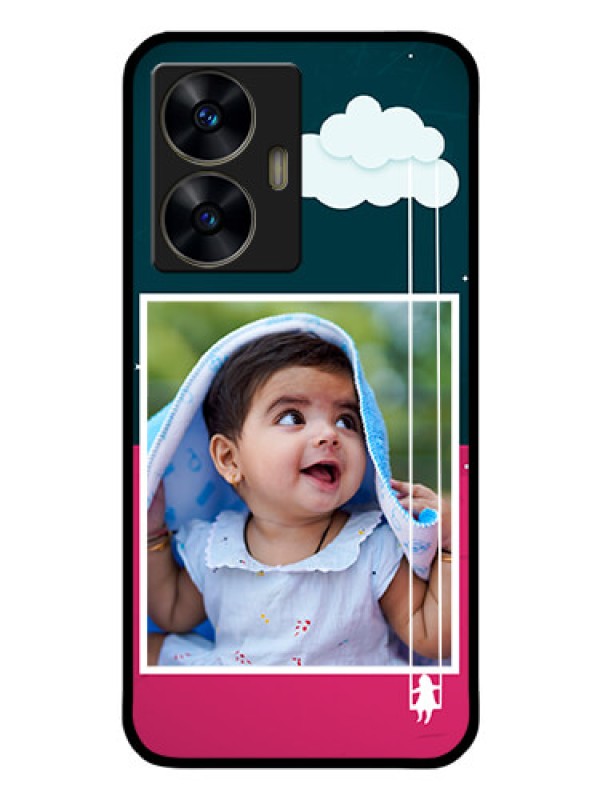 Custom Realme C55 Custom Glass Phone Case - Cute Girl with Cloud Design