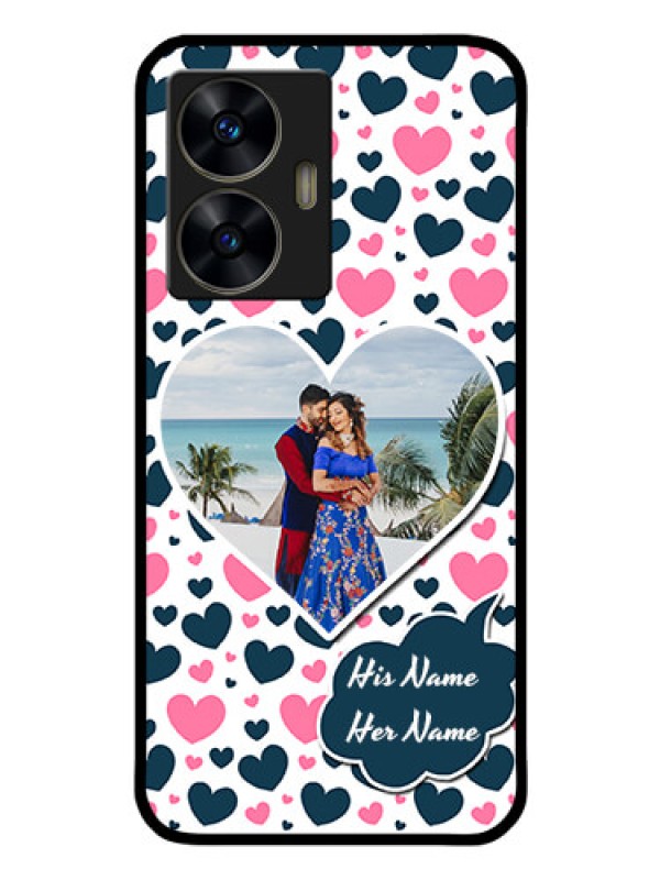 Custom Realme C55 Custom Glass Phone Case - Pink & Blue Heart Design