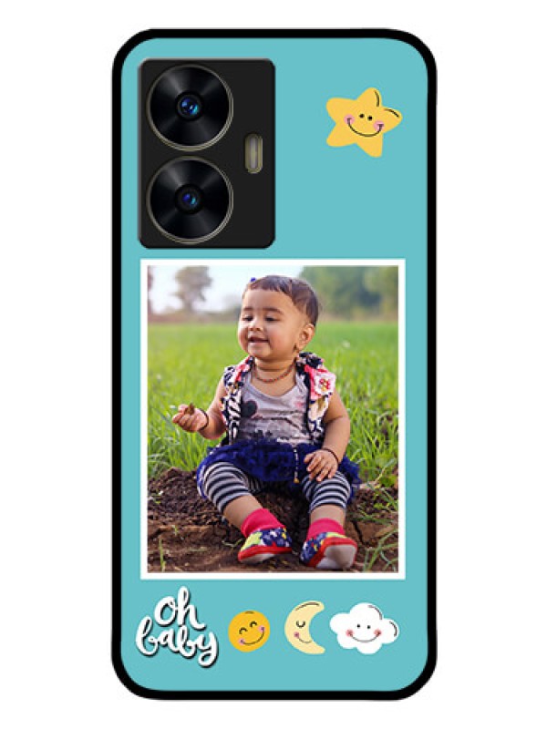 Custom Realme C55 Personalized Glass Phone Case - Smiley Kids Stars Design