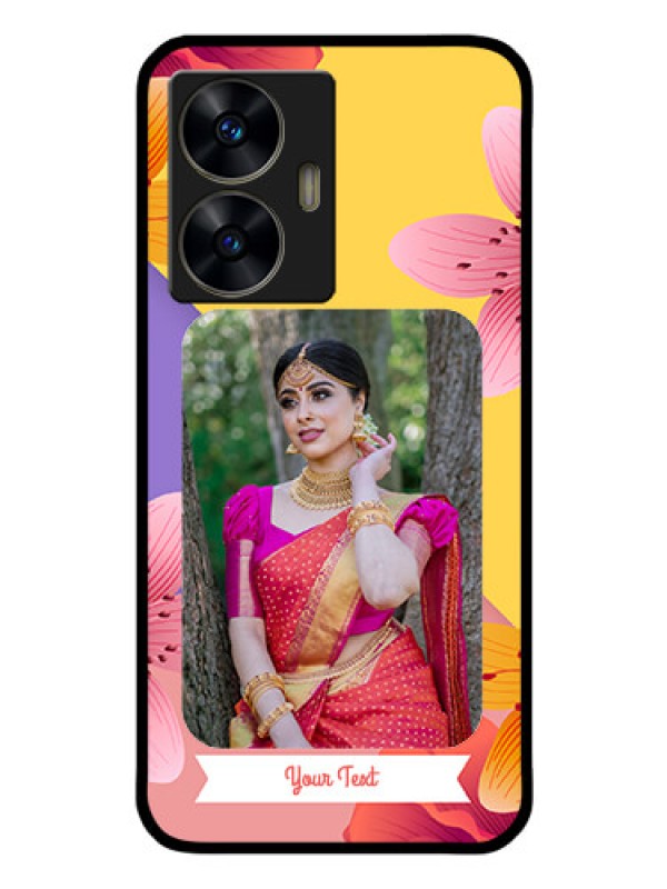 Custom Realme C55 Custom Glass Mobile Case - 3 Image With Vintage Floral Design