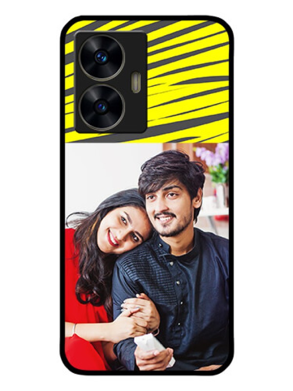 Custom Realme C55 Photo Printing on Glass Case - Yellow Abstract Design