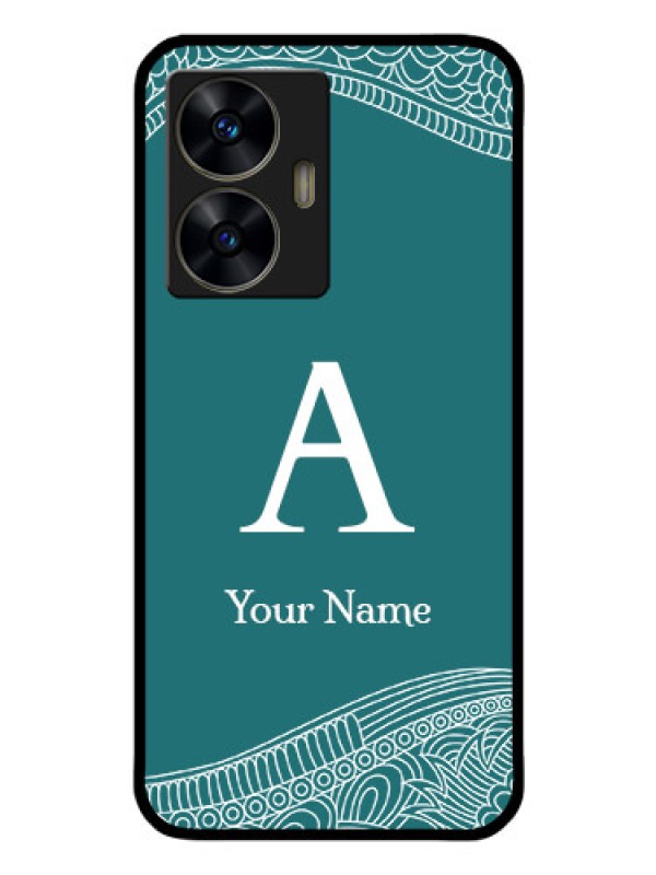 Custom Realme C55 Personalized Glass Phone Case - line art pattern with custom name Design
