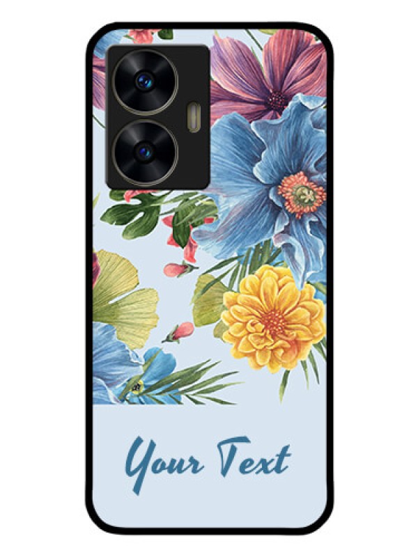 Custom Realme C55 Custom Glass Mobile Case - Stunning Watercolored Flowers Painting Design