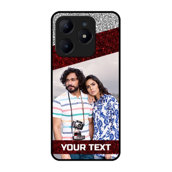 Realme C63 Custom Glass Phone Case - Image Holder With Glitter Strip Design Realme C63 Custom Glass Phone Case - Image Holder With Glitter Strip Design