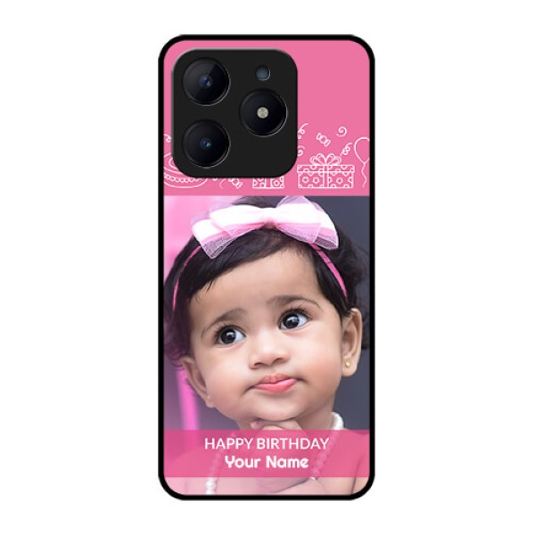 Realme C63 Custom Glass Phone Case - With Birthday Line Art Design Realme C63 Custom Glass Phone Case - With Birthday Line Art Design