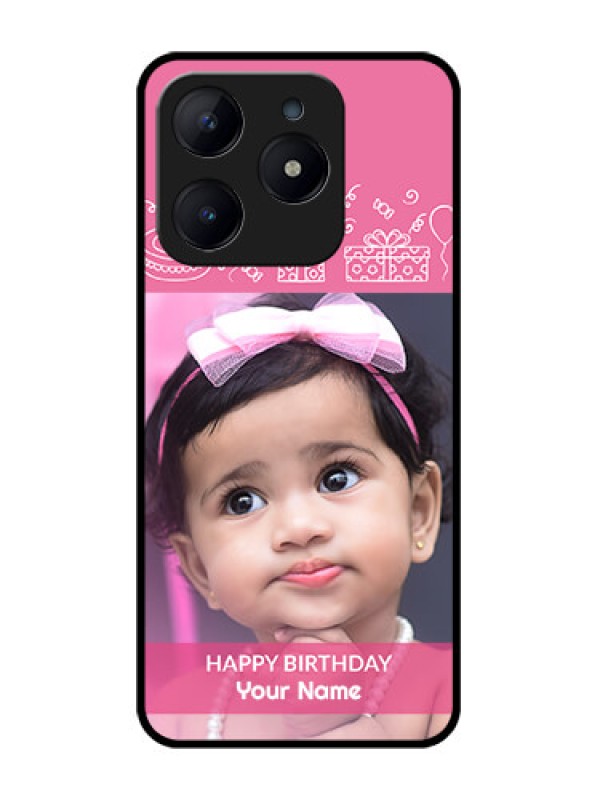 Custom Realme C63 Custom Glass Phone Case - With Birthday Line Art Design