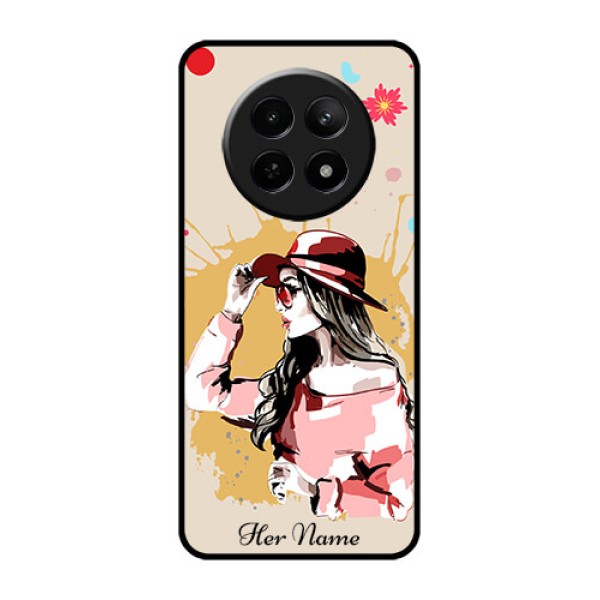 Realme C65 5G Custom Glass Phone Case - Women With Pink Hat Design Realme C65 5G Custom Glass Phone Case - Women With Pink Hat Design