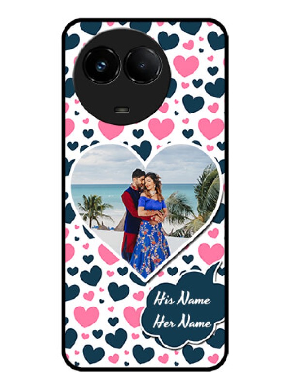 Custom Realme C67 5G Custom Glass Phone Case - Pink & Blue Heart Design