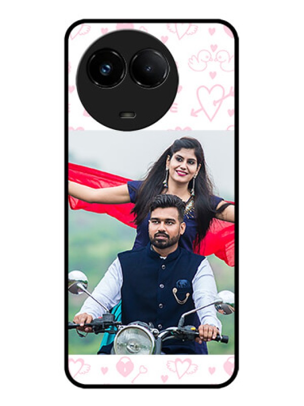 Custom Realme C67 5G Custom Glass Phone Case - Pink Flying Heart Design