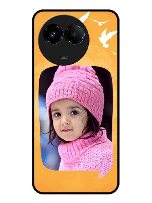 Custom Realme C67 5G Custom Glass Phone Case - Water Color Design With Bird Icons