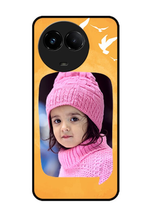 Realme C67 5G Custom Glass Phone Case - Water Color Design With Bird Icons