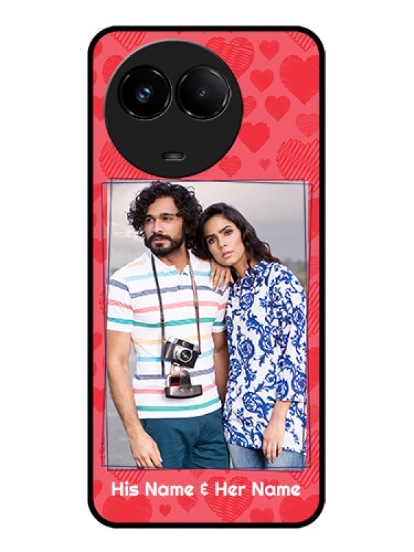 Custom Realme C67 5G Custom Glass Phone Case - With Red Heart Symbols Design