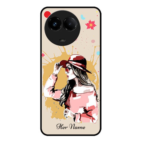 Realme C67 5G Custom Glass Phone Case - Women With Pink Hat Design Realme C67 5G Custom Glass Phone Case - Women With Pink Hat Design