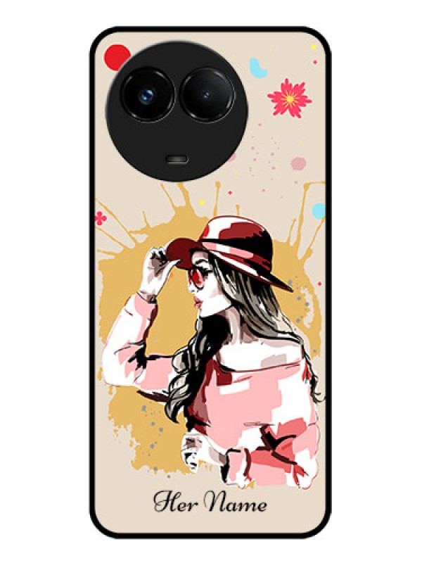 Custom Realme C67 5G Custom Glass Phone Case - Women With Pink Hat Design