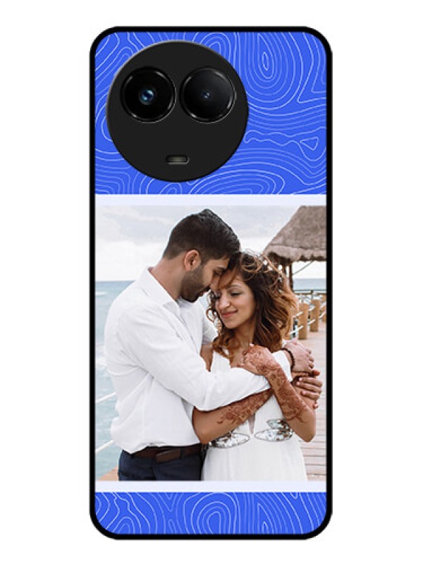 Custom Realme C67 5G Custom Glass Phone Case - Curved Line Art With Blue And White Design