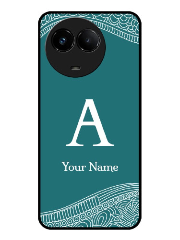 Custom Realme C67 5G Custom Glass Phone Case - Line Art Pattern With Custom Name Design