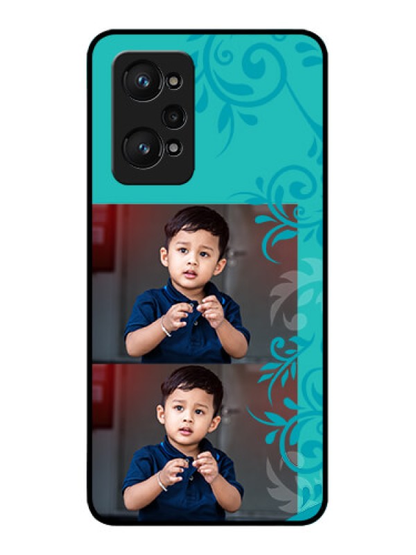 Custom Realme GT 2 Personalized Glass Phone Case - with Photo and Green Floral Design
