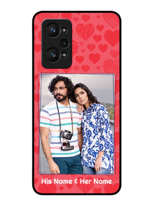 Custom Realme GT 2 Photo Printing on Glass Case - with Red Heart Symbols Design
