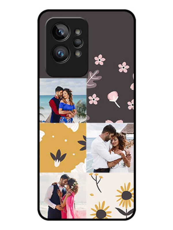 Custom Realme GT 2 Pro Photo Printing on Glass Case - 3 Images with Floral Design