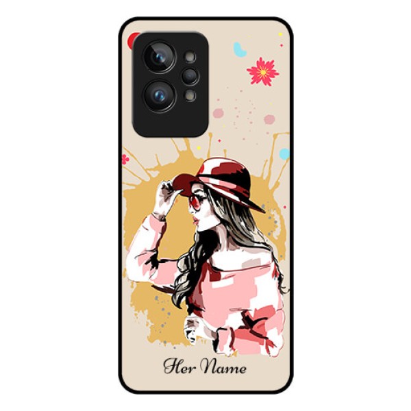 Realme Gt 2 Pro 5G Photo Printing on Glass Case - Women with pink hat Design Realme Gt 2 Pro 5G Photo Printing on Glass Case - Women with pink hat Design