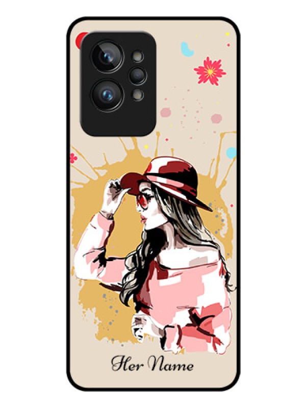Custom Realme Gt 2 Pro 5G Photo Printing on Glass Case - Women with pink hat Design