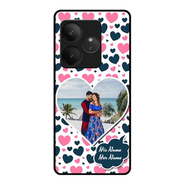 Realme GT 6 Custom Glass Phone CasePink and Blue Heart Design Realme GT 6 Custom Glass Phone CasePink and Blue Heart Design