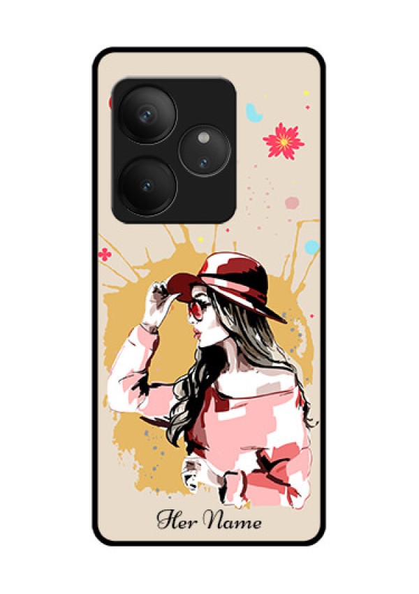 Realme GT 6 Custom Glass Phone CaseWomen With Pink Hat Design