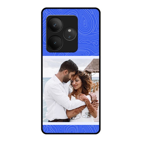 Realme GT 6 Custom Glass Phone CaseCurved Line Art With Blue And White Design Realme GT 6 Custom Glass Phone CaseCurved Line Art With Blue And White Design
