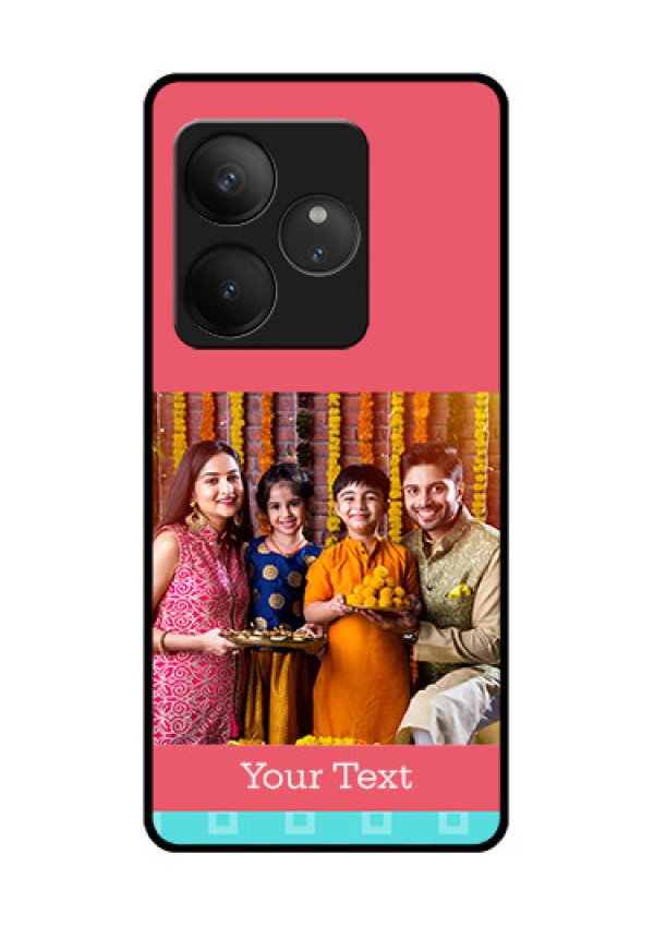 Realme GT 6T 5G Custom Glass Phone CasePeach and Blue Color Design