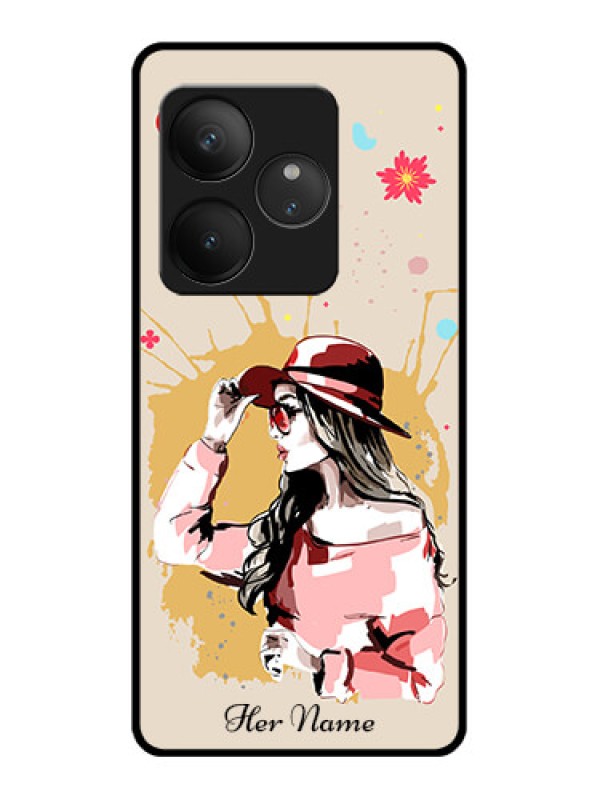 Custom Realme GT 6T 5G Custom Glass Phone CaseWomen With Pink Hat Design