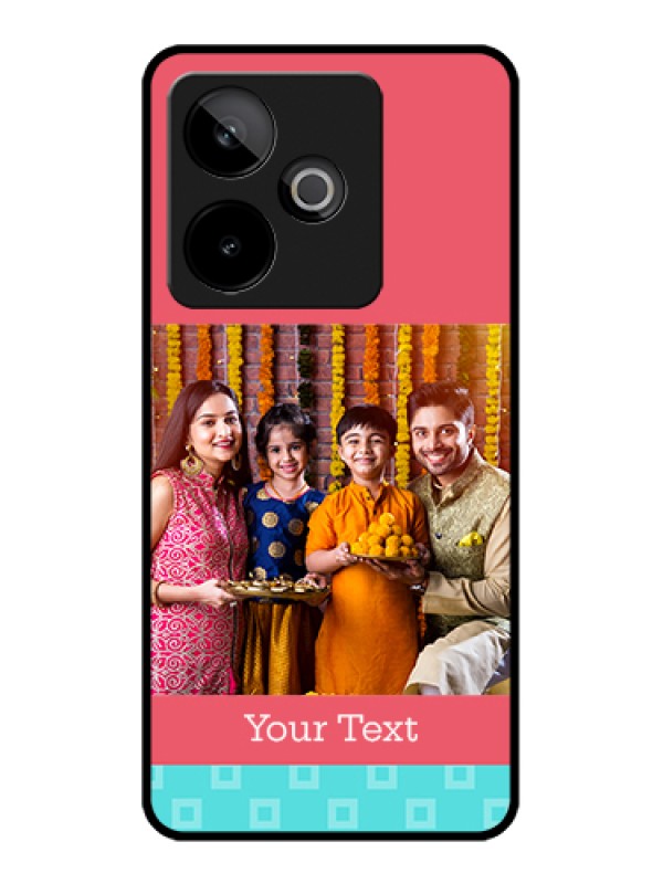 Custom Realme GT 7T 5G Custom Glass Phone Case - Peach & Blue Color Design