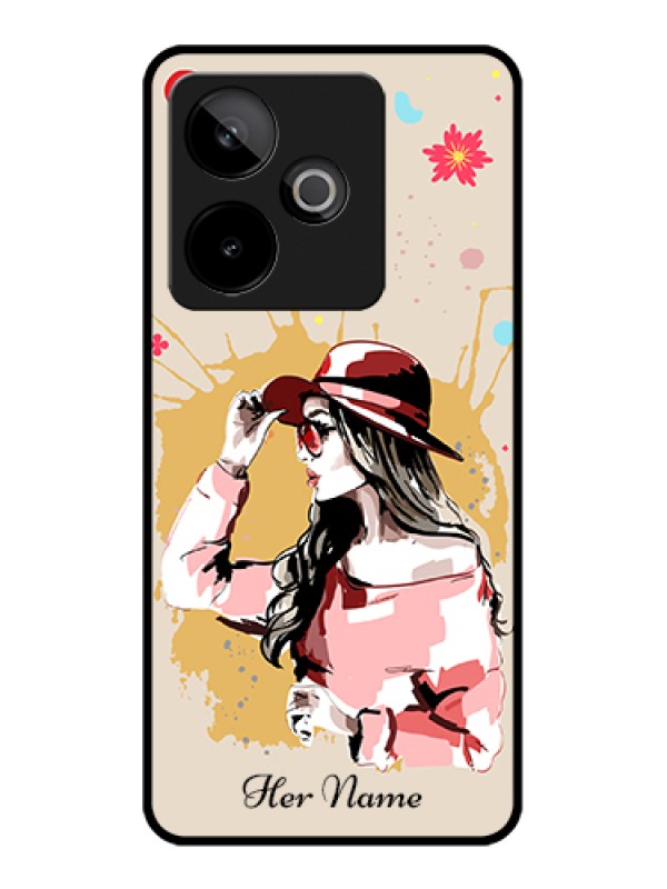 Custom Realme GT 7T 5G Custom Glass Phone Case - Women With Pink Hat Design