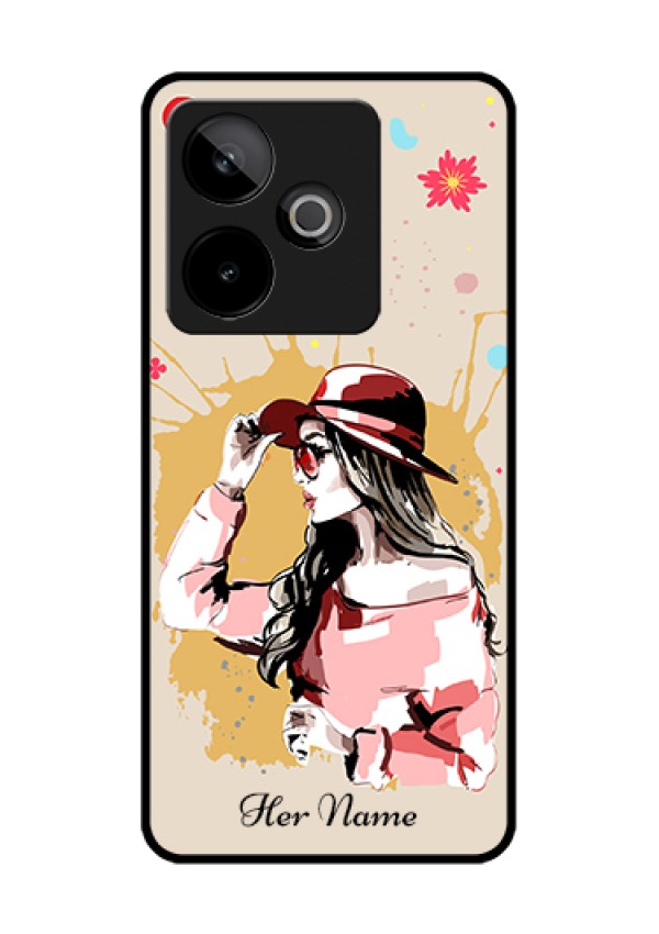 Realme GT 7T 5G Custom Glass Phone Case - Women With Pink Hat Design