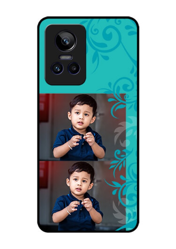 Realme GT Neo 3 5G Personalized Glass Phone Case - with Photo and Green Floral Design