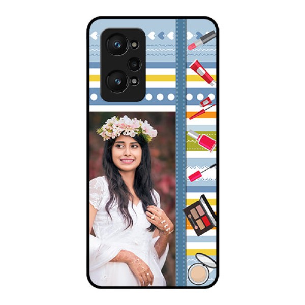 Realme GT Neo 3T Personalized Glass Phone Case - Makeup Icons Design