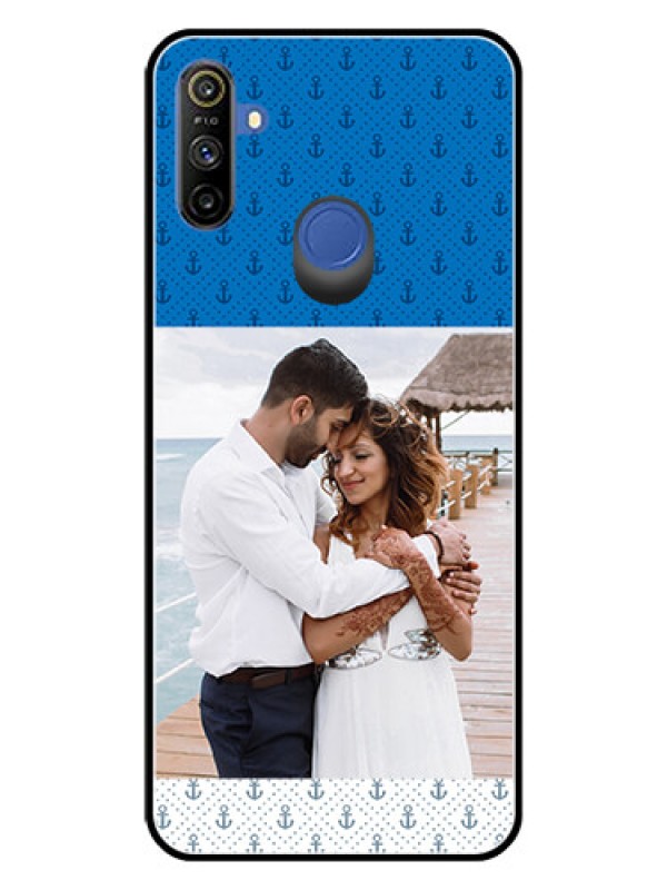 Custom Realme Narzo 10A Photo Printing on Glass Case  - Blue Anchors Design