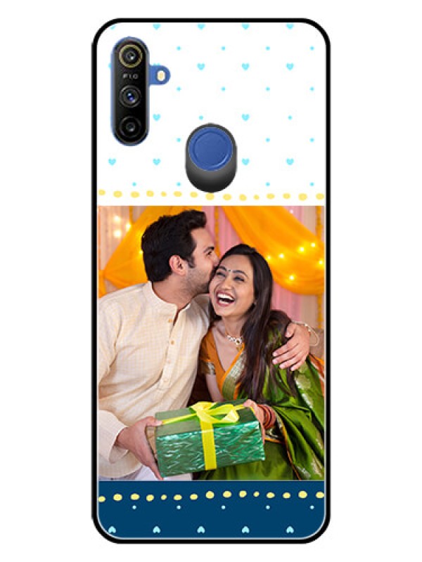 Custom Realme Narzo 10A Personalized Glass Phone Case  - White and Blue Abstract Design