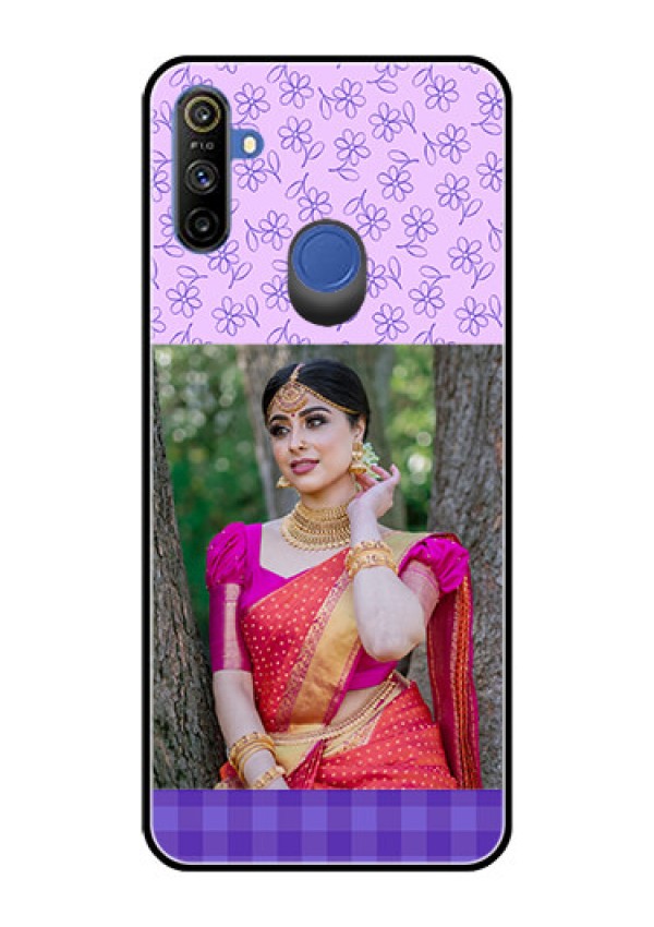 Realme Narzo 10A Custom Glass Phone Case  - Purple Floral Design
