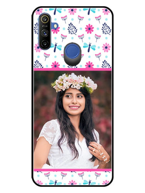Custom Realme Narzo 10A Photo Printing on Glass Case  - Colorful Flower Design