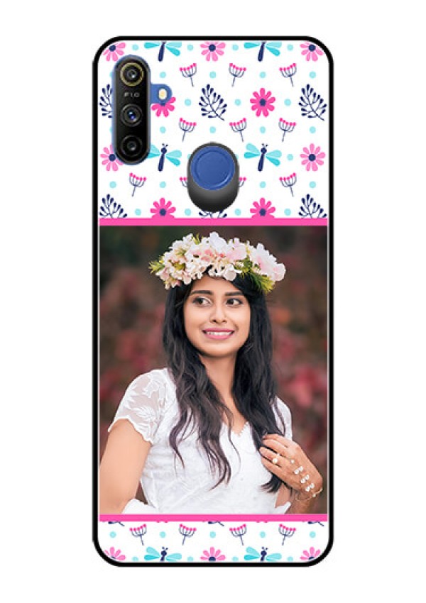 Realme Narzo 10A Photo Printing on Glass Case  - Colorful Flower Design