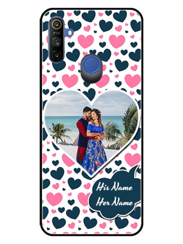 Custom Realme Narzo 10A Custom Glass Phone Case  - Pink & Blue Heart Design