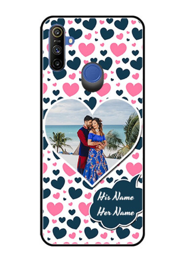 Realme Narzo 10A Custom Glass Phone Case  - Pink & Blue Heart Design