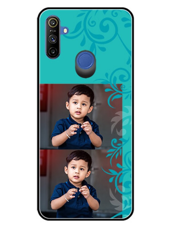 Custom Realme Narzo 10A Personalized Glass Phone Case  - with Photo and Green Floral Design 