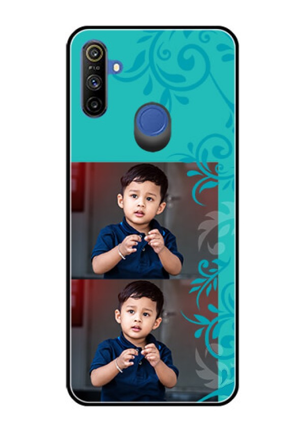 Realme Narzo 10A Personalized Glass Phone Case  - with Photo and Green Floral Design 