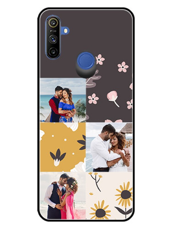 Custom Realme Narzo 10A Photo Printing on Glass Case  - 3 Images with Floral Design